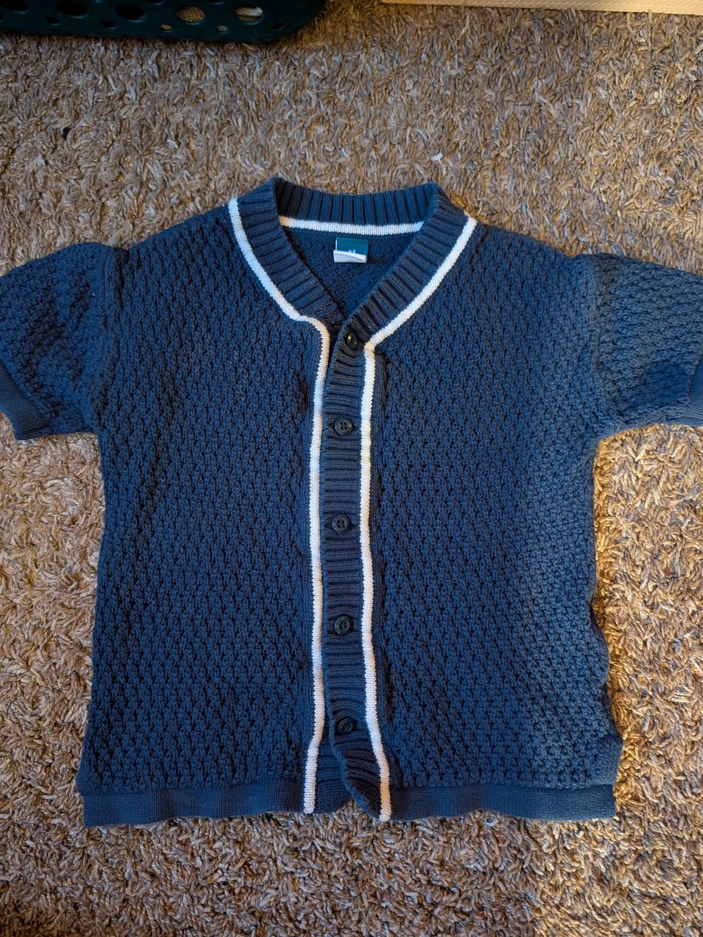 Old Navy Navy Short-Sleeve Button-Up Cardigan with White Trim